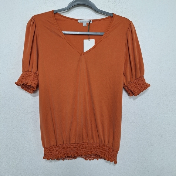 Green Envelope Tops - Green Envelope "NEW" Orange Boho Modal Blend Academia Smocked Blouse Size L